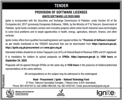 Ignite Islamabad Tender Notice